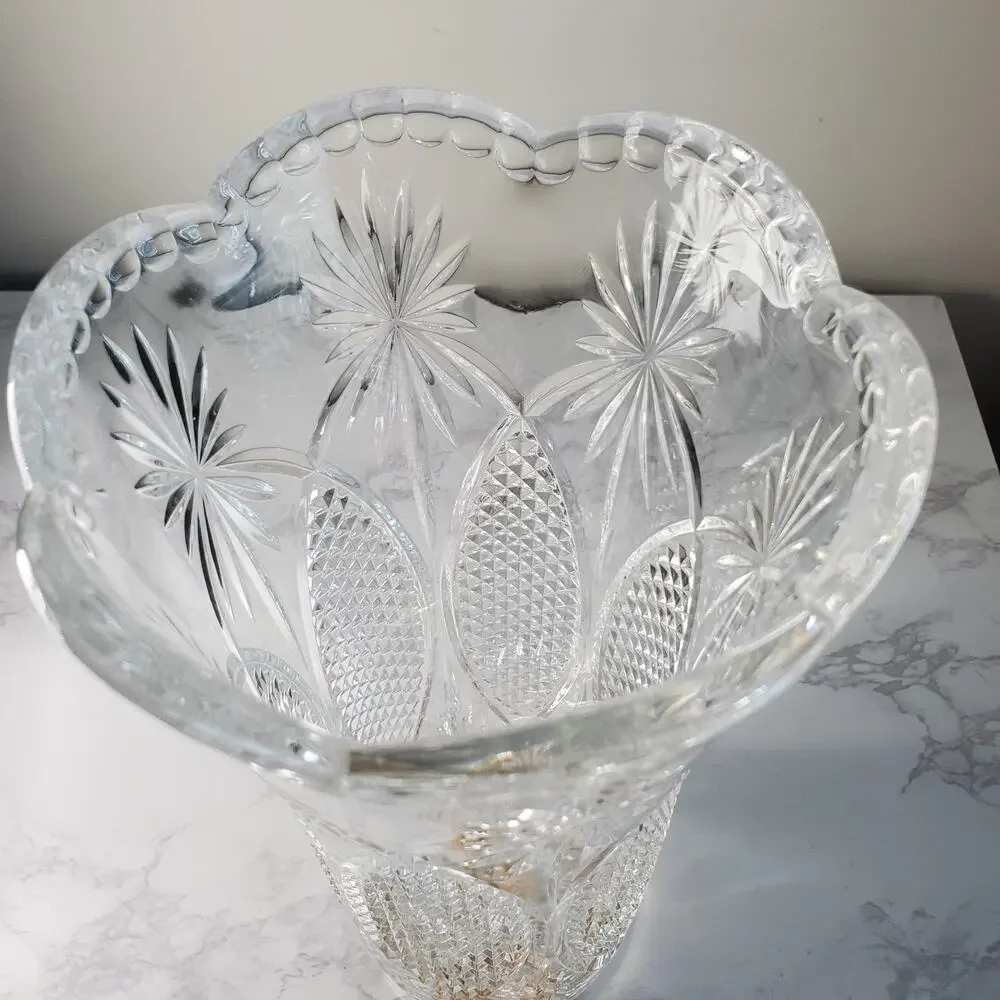Vintage Royal Crystal Rock Dorico 24% Lead Crystal Vase RCR Italy Heavy Hob Nail